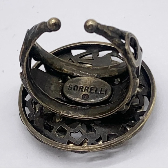 Sorrelli Brass and Silver Crystal Studded Adjustable Band Ring - Picture 4 of 4